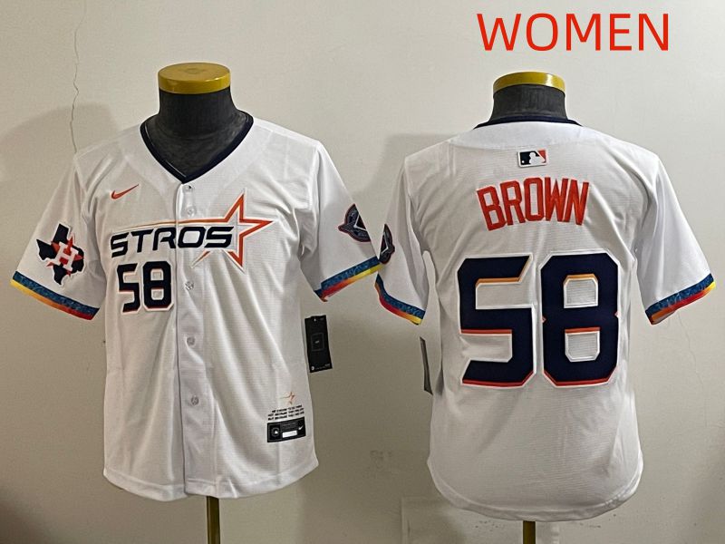 Women Houston Astros #58 Brown White Fourth generation Joint Name 2025 Nike MLB Jersey style 11->women mlb jersey->Women Jersey